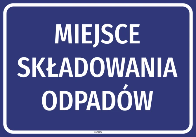 Safety sticker for waste storage - Graphic design. Blue background with large white text.