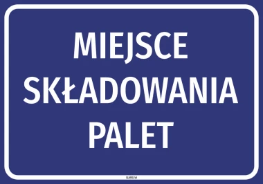 Safety sticker for pallet storage - Graphic design with large white letters on a blue background.