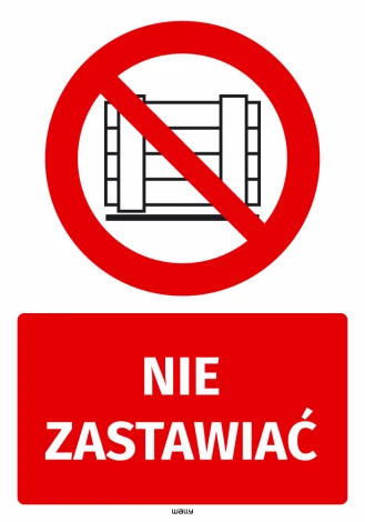 Safety sticker: Do not obstruct - Graphic design. Red circle with a crossed-out obstacle illustration below.