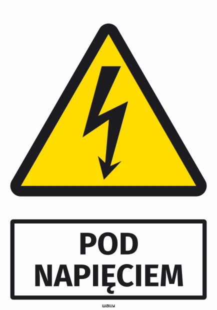 Safety sticker for high voltage, featuring a lightning icon - triangular design with lightning and text.