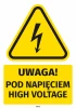 Warning sticker: High voltage - Graphic design with a triangle and lightning on a yellow background, below a rectangle.