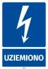 Grounding safety sticker with lightning icon. Features a blue background, white lightning bolt, and text.