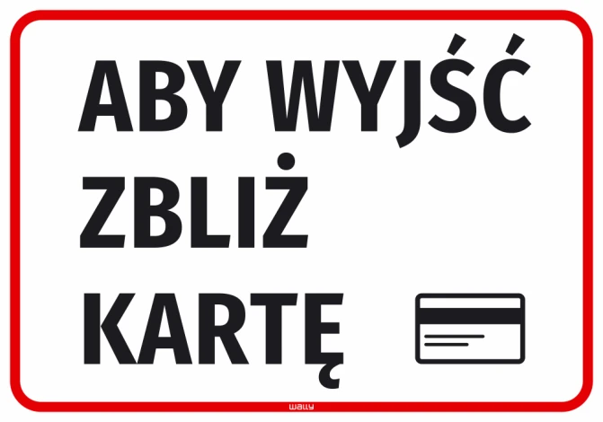 Information sticker: To exit, tap your card - Graphic design. Large black letters on a white background with a red border. Icon next to it.
