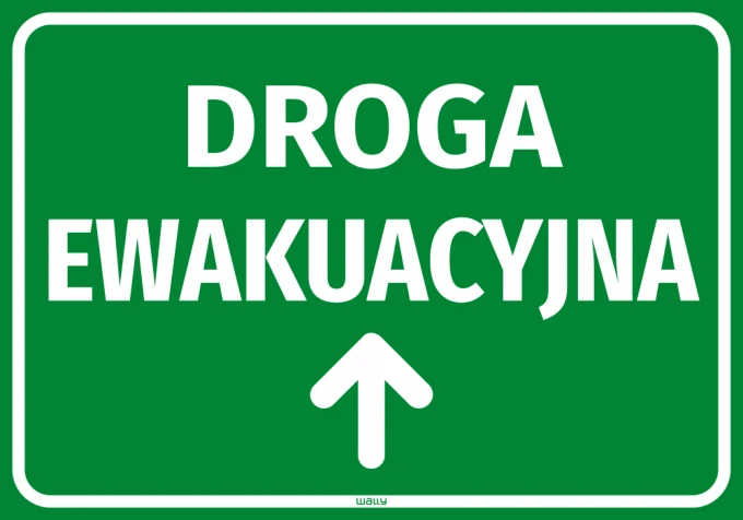 Emergency exit sticker with upward arrow - graphic design. Green background with white text and arrow.