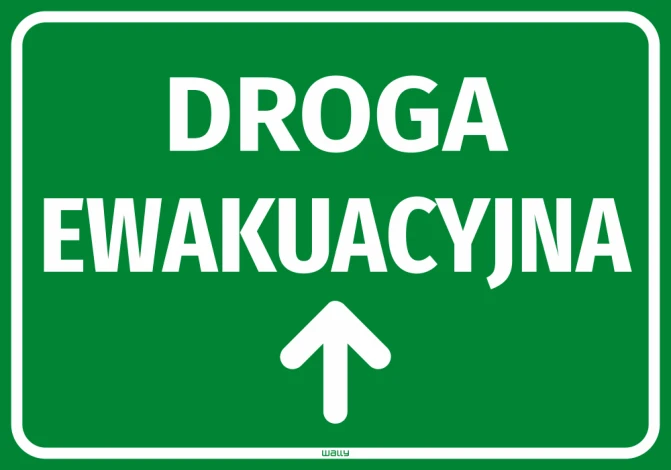 Emergency exit sticker with upward arrow - graphic design. Green background with white text and arrow.