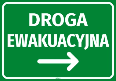 Emergency exit sticker with right arrow - graphic design. Green background with white text and arrow.