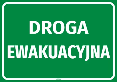 Evacuation route sticker - graphic design. Green background with white text: EVACUATION ROUTE.