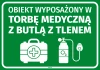 Informational sticker: Facility equipped with a medical bag and oxygen tank - Graphic design. Green background, white bag.