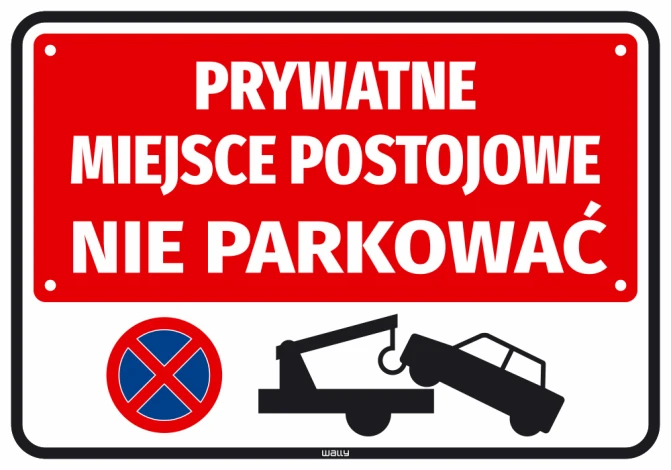 Private parking space sticker - Do not park. Red background with white text and prohibition symbol.