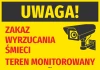 Warning sticker! No littering. Monitored area - Graphic design with yellow background, red text, and black camera.