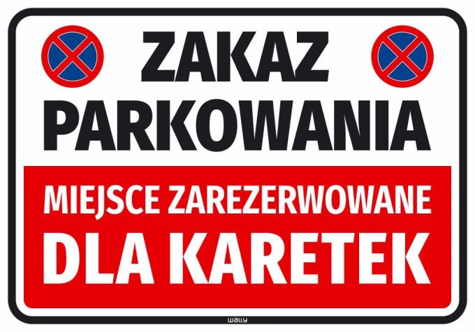 No parking sticker Reserved for ambulances - Graphic design. Rectangle with red and blue symbols.