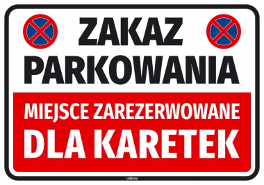 No parking sticker Reserved for ambulances - Graphic design. Rectangle with red and blue symbols.