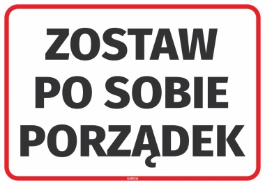 Leave No Mess Sticker - Graphic Design. Large black letters on a white background with a red border.