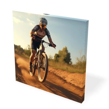 Canvas print from photo 100x100 cm - Outdoor scene. Cyclist in nature with trees and sky in the background.