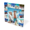 Canvas print 100x100 cm - Graphic design. Colorful photos of people on the beach in various poses and settings.