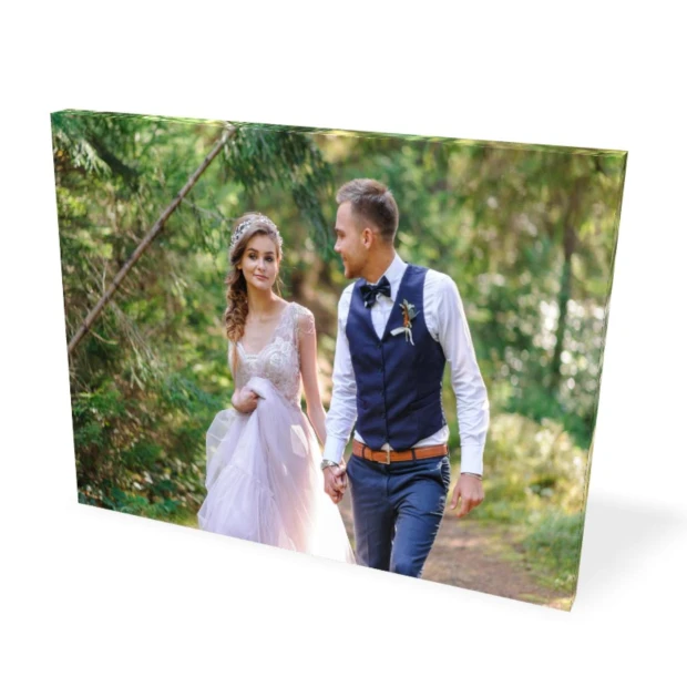 Canvas print 30x40 cm - Forest setting. Man and woman walking in a natural environment.