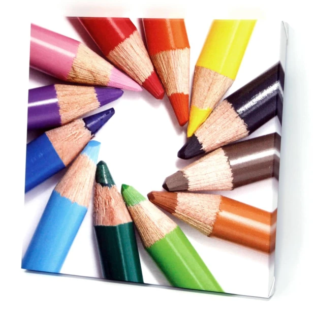 Canvas print from a photo 50x50 cm - Graphic design. Colored pencils arranged in a circle.