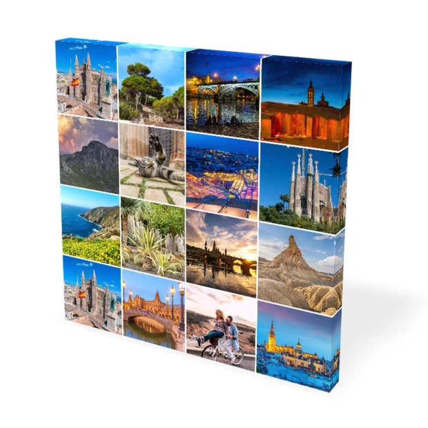 Canvas print from a photo, 50x50 cm - Graphic design featuring 16 images of various landscapes.