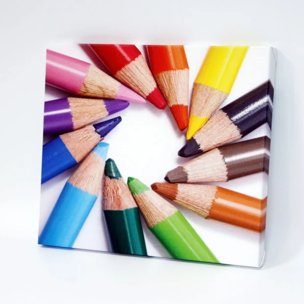 Canvas print from a photo 60x75 cm - Graphic design. Circle made of colored pencils in various shades.