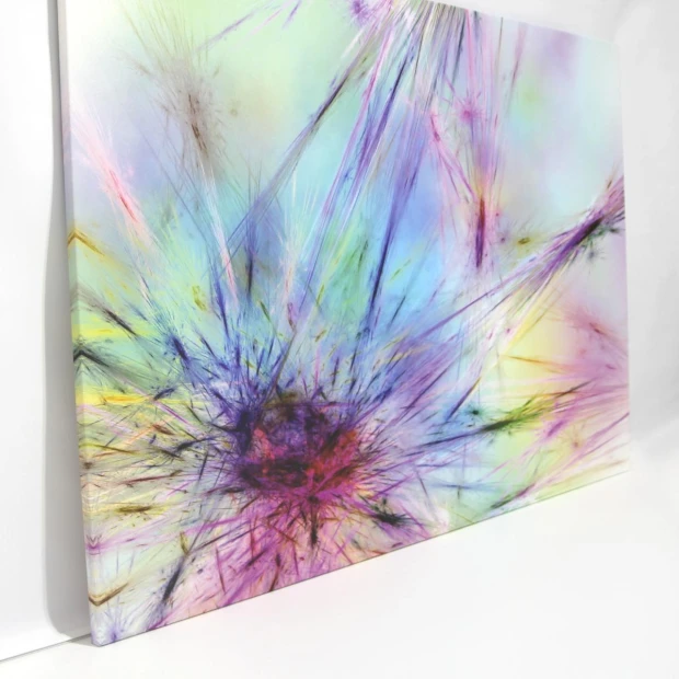 Canvas print 60x75 cm - Graphic design with colorful abstract shapes and lines in shades of purple.
