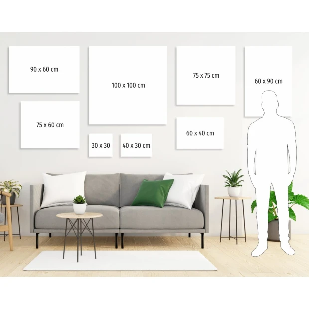 Canvas print from a photo 75x100 cm - Living room arrangement with light-colored walls and modern gray furniture.