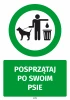 Dog Waste Reminder Sticker - Graphic design. Green circle with a figure holding a leash and bag by a trash can.