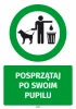 Clean up after your pet sticker - Graphic design. Green circle with a figure holding a leash and bag next to a trash can.