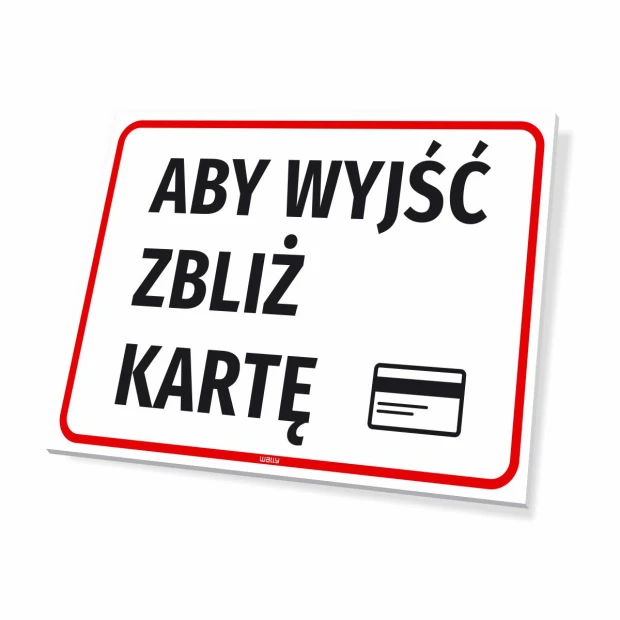 Sign to swipe card - Graphic design. Rectangular sign with a white background, black text, and a red border.