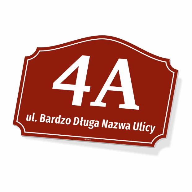 Address plaque for home or fence - Graphic design. Red rectangle with white text and rounded corners.