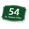 Address plaque for home with number and street name - Graphic design. Green plaque with white numbers and letters.