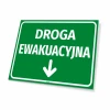 Emergency exit sign with downward arrow - green background with white text and arrow.