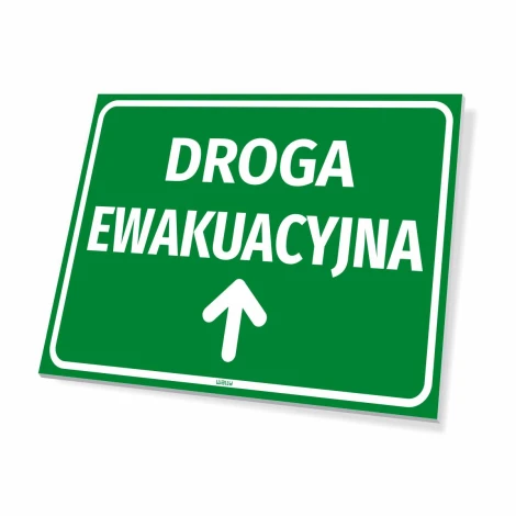 Safety sign Emergency exit Upward arrow - Graphic design. Green background with white text and upward arrow.