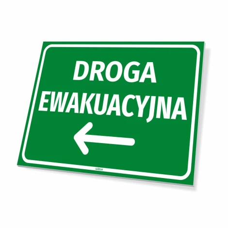 Emergency exit sign with left arrow - graphic design. Green background with white text and left arrow.