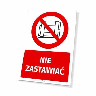 Safety sign Do Not Block - Graphic design. Red circle with crossed-out shelf graphic and text DO NOT BLOCK.