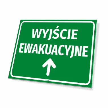Emergency Exit Sign with Upward Arrow - Green background with white text and arrow.