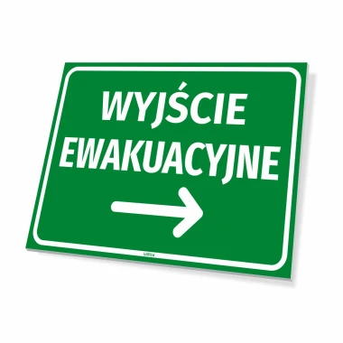 Emergency Exit Sign with Right Arrow - Graphic Design. Green background with white text and arrow.