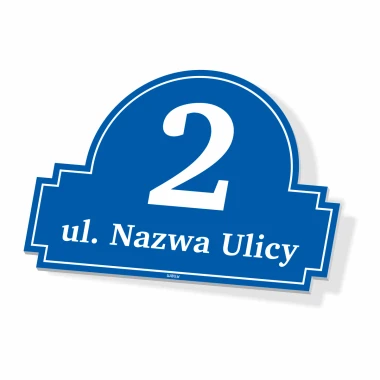 Rectangular house or fence sign with address and number - graphic design, featuring rounded corners.
