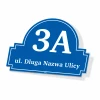Address plaque for home or fence, featuring a graphic design. Rectangular shape with rounded corners.