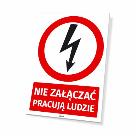 Do Not Disturb: People Working sign with lightning icon - Graphic design. Red circle with lightning bolt inside.