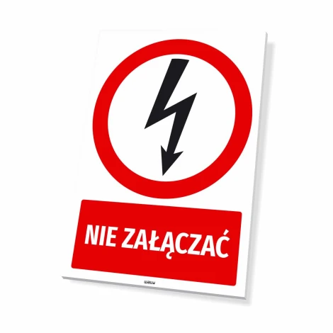 Do not turn on sign with lightning icon - Graphic design. Round black lightning icon on a red background.