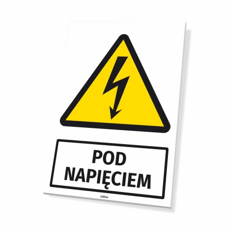 Warning sign "High Voltage" with lightning icon - triangular shape with yellow background and black design.