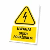 Warning sign: Caution! Risk of electric shock - Graphic design. Yellow triangle with black lightning on a yellow background.