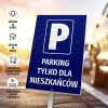 Parking sign for residents only - Graphic design. Blue background with a white letter P and text.