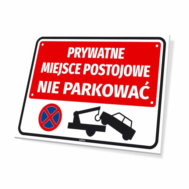 Private parking space sign - Do not park. Red background with white text and car symbol.