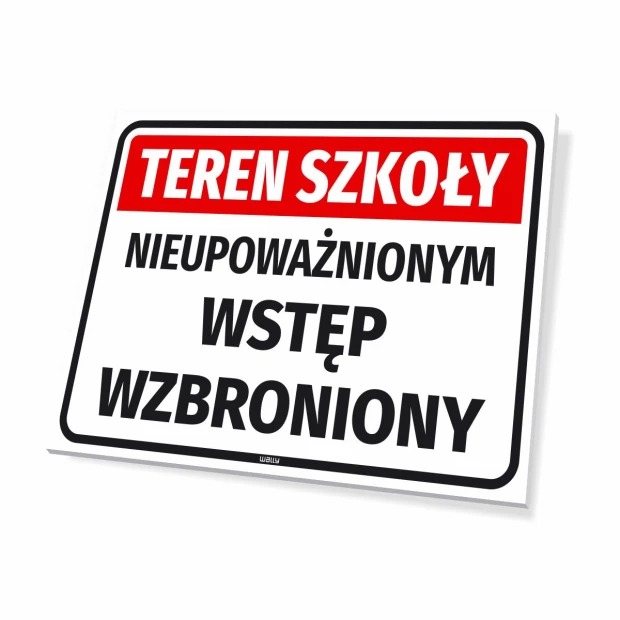 School Area Sign No Unauthorized Entry - Graphic design. Simple rectangle with red background and large text.