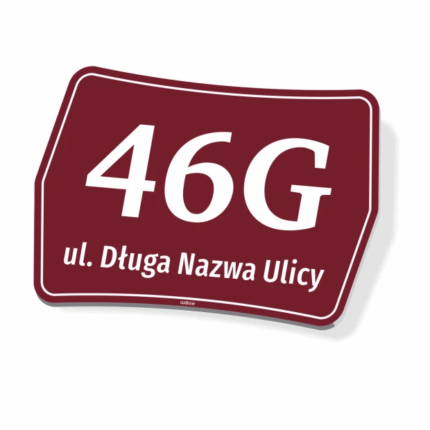 House number and street sign for home or property - Graphic design. Rectangular sign with white text.