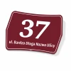 House number and street sign for home or property - Rectangular shape, burgundy background, large white digits.