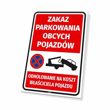No Parking Sign for Unauthorized Vehicles - Graphic Design. Red background with white text and towing symbol.