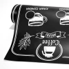 Chalkboard film with custom print - Graphic design. Black background with white drawings of cups and branches.