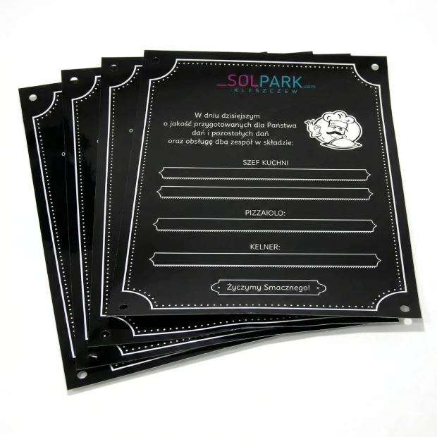 Dry-erase chalkboard film with custom print - Graphic design. Black background with white borders and colorful text.